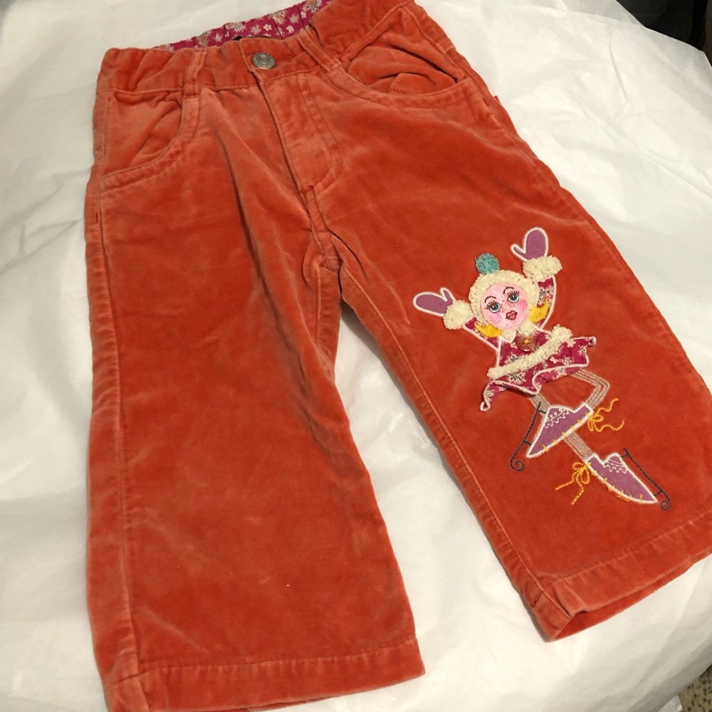 Oilily Toddler Orange Velvet Character Pants Size 1.5 Yrs